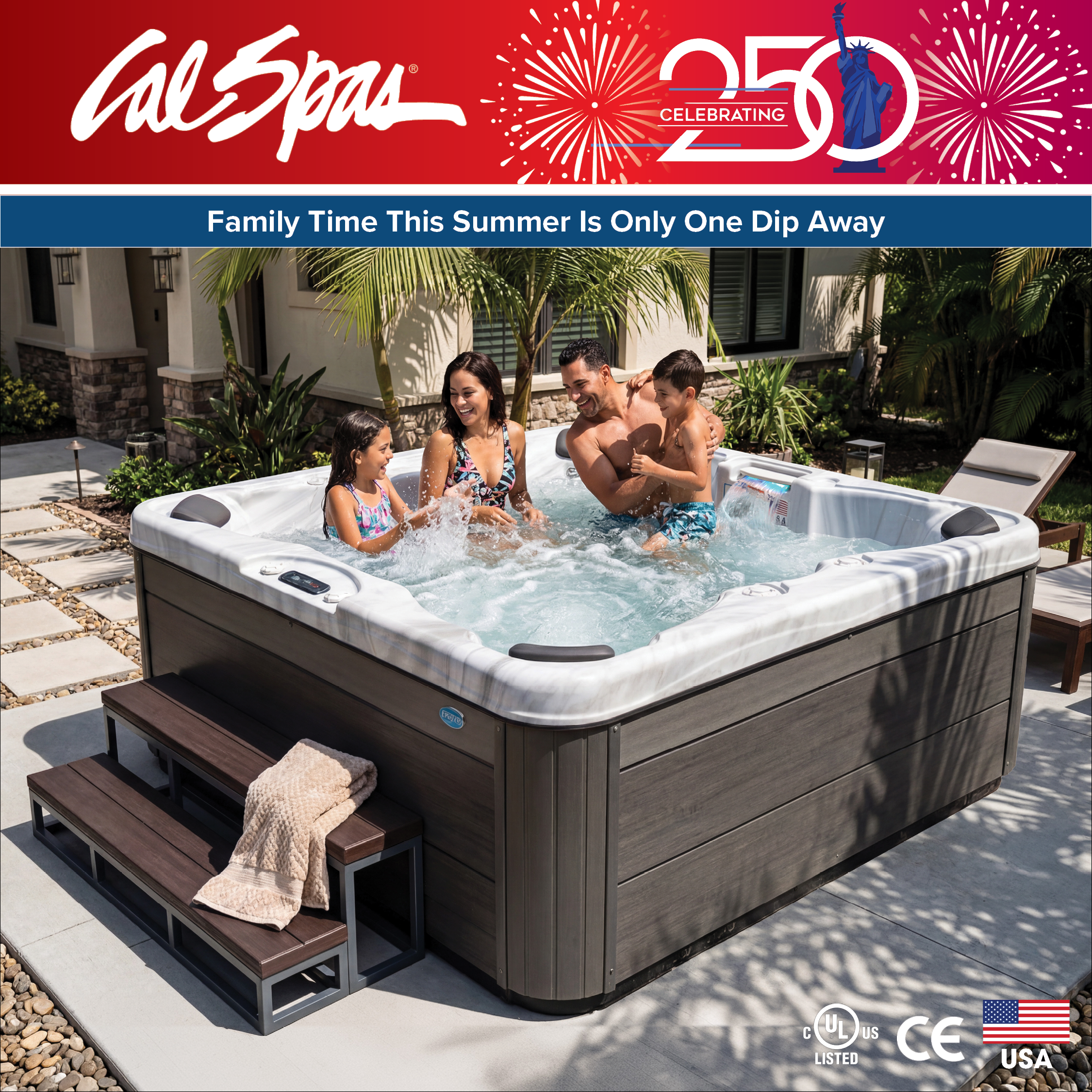 Calspas hot tub being used in a family setting - Ankeny